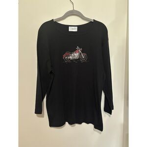 Cactus Bay Motorcycle Rhinestone Top Black Biker Graphic Tee XL USA‎ Y2K Western